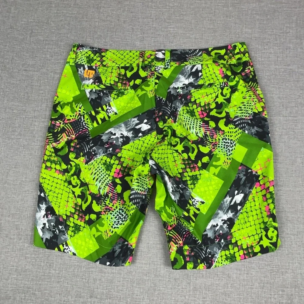 Loudmouth Shorts Womens 14 Green Geometric Print Golf Bermuda Polyester Pockets
